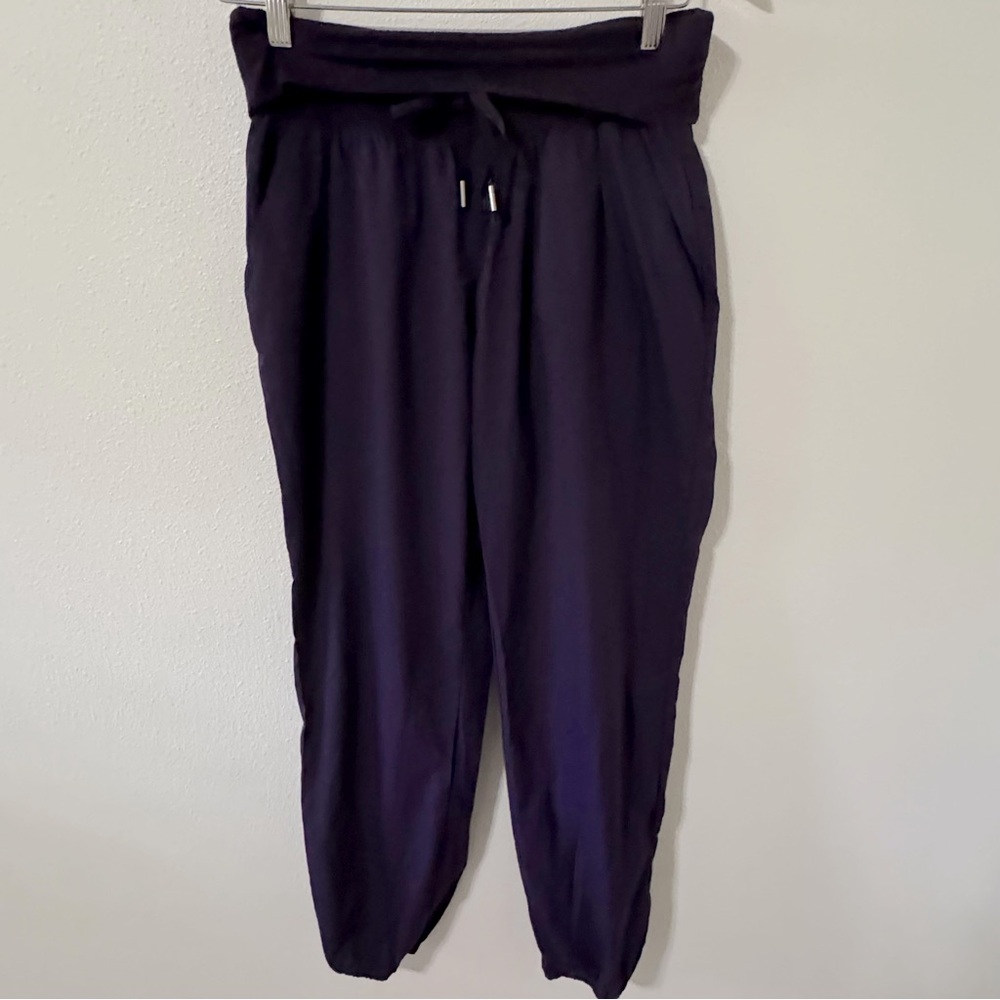 Aerie Swifty Jogger Pants Purple Subtle Stripe Fold Over Waistband Athleisure-S